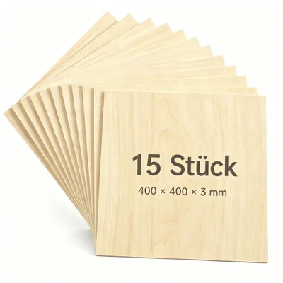 Obrázek produktu pro Sada 15 kusů desek z březové překližky, rozměry 0,3 cm x 39,9 cm x 39,9 cm