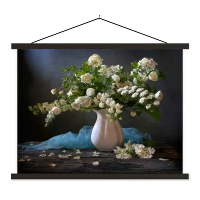 Produktbild von MuchoWow® Textilposter Blumen - Weiß - Stilleben 60x45 cm mit schwarzem Rahmen - Poster Schlafzimmer