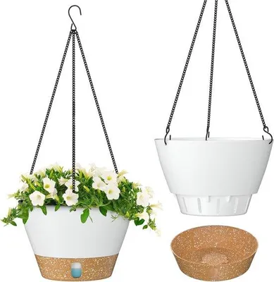 Image de Pots de fleurs suspendus 20 cm - Décoration de jardin pour l'intérieur et l'extérieur - Lot de 2 - Blanc