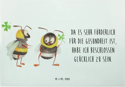 Produktbild von Mr. & Mrs. Panda Hackbrett Hummeln Kleeblatt - Weiß - Geschenk, Glas-Schneidebrett, Servierplatte, glücklich sein, Schneidebrett, Spruch Positiv, Lustige Sprüche, Werden