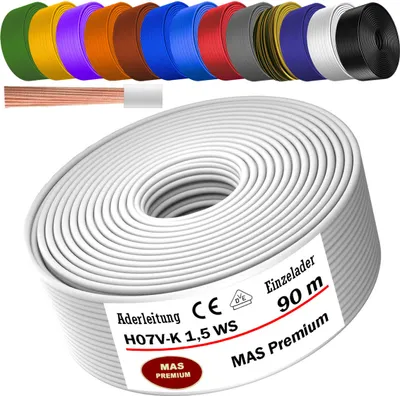 Produktbild von 90m Aderleitung H07 V-K WS 1x1,5 mm² Weiß Einzelader flexibel
