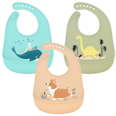 Immagine prodotto di Set di 3 bavaglini in silicone Ibenzoa® – impermeabili con tasca raccoglitore, regolabili in 6 posizioni, lavabili in lavastoviglie e ad asciugatura rapida, per bambini da 3 mesi a 6 anni