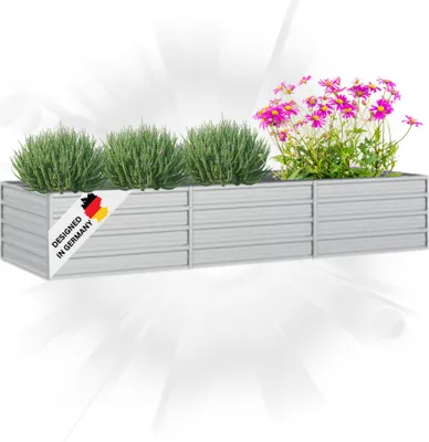 Produktbild von DELUKE® Hochbeet für Garten OSKAR Silber | 240x80x45cm | Verzinkter Stahl | Wetterfest | Gartenbeet Kräuterbeet Blumenbeet Beet hoch Frühbeet für Garten Gemüsebeet