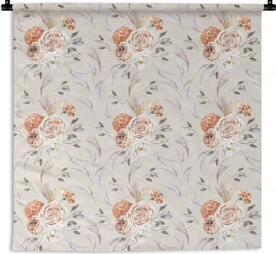 Produktbild von MuchoWow® Wandteppich Wandbehang Rosen - Orange - Braun - Rosa 150x150 cm Tapisserie Dekoration Wandtuch - Wohnaccessoires - Modernes