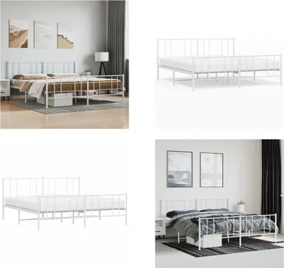 Produktbild von vidaXL Bettgestell mit Kopf  und Fußteil Metall Weiß 193x203 cm - Bettgestell - Bettgestelle - Bettrahmen - Bett