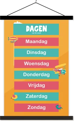 Produktbild von MuchoWow® Textilposter Kinderzimmer - Tage - Pädagogisch - Mädchen - Jungen - Kinder - Kinder 120x180 cm mit schwarzem Rahmen - Fotos