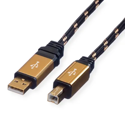 Obrázok produktu pre ROLINE 11.88.8805, 4,5 m, USB A, USB B, USB 2.0, Samec/samec, Čierna, Zlato