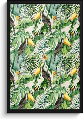 Produktbild von MuchoWow® MuchoWow® Gerahmtes Poster Blumen - Vogel - Tukan 40x60 cm - Poster mit zchwarzem Bilderrahmen - Papierdruck - Wandbilder