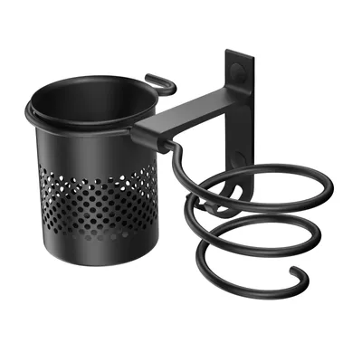 Produktbild von S'AFIELINA Haartrocknerhalter schwarz, Fönhalter für das Badezimmer mit Haken und Korb zur Aufbewahrung von Haarpflegegeräten und Lockenstäben