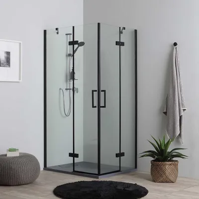 Produktbild von Mattschwarze teilgerahmte Duschkabine mit Drehtüren – 80x100x190cm | London