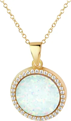 Produktbild von V Anhänger mit Kette 925/- Sterling Silber 42+3cm gelb synth. Opal weiß 358241244V