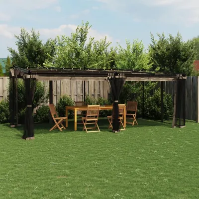 Image de Pavillon avec parois en filet Taupe 6x3 m acier