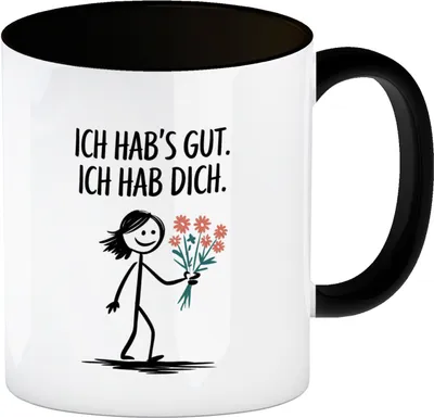 Produktbild von Ich hab's gut - Ich hab dich Kaffeebecher in schwarz mit Strichmännchen