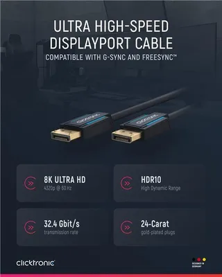 Produktbild von ClickTronic 40992, 1 m, DisplayPort, DisplayPort, Männlich, Männlich, Schwarz