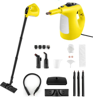 Produktbild von GOPLUS Dampfreiniger 1500 W, Mehrzweck Dampfwischer mit 14 tlg. Zubehör und Kindersicherung, Handdampfreiniger, 1 Min. Aufheizzeit für Bad (Gelb)