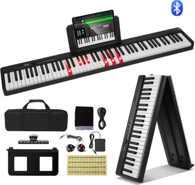 Obrázok produktu pre Digitálne piano 88 klávesov - Elektrické piano Bluetooth MIDI - Skladacie čierne piano - Hudobný nástroj pre Apple a Android - Ideálne na doma aj na cesty