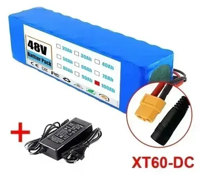 Obrázek produktu pro 48V 100Ah lithium-iontová baterie - baterie pro elektrické skútry (13S3P) - nabíjecí napětí 54,6V - 1000W s BMS - konektor XT60 s DC nabíječkou