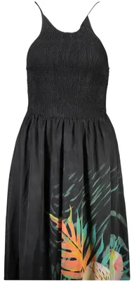 Zdjęcie produktu dla Elegancka czarna sukienka maxi dla kobiet z wzorem i wiązaniem na szyi