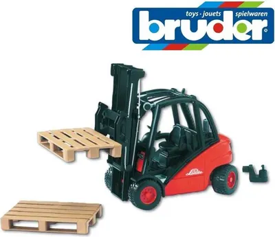 Obrázok produktu pre Bruder 02511 - Vysokozdvižný vozík Linde H30D s prívesným vozíkom a 2 paletami