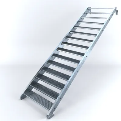 Produktbild von Stahltreppe 15 Stufen bis Höhe 300 cm, Laufbreite : 120 cm kein Geländer ST 2 (31 / 31 mm gezackt)