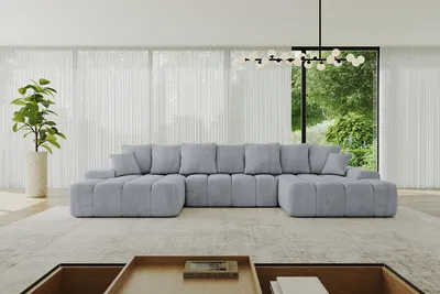 Produktbild von ALTDECOR Ecksofa mit Schlaffunktion und Bettkasten ENSI-U - 353x164x69 cm Hellgrau - Corner Sofa Eckcouch Couch U-Form universal, links/rechts angeordnet Schlafcouch Ausziehbar Wohnlandschaft