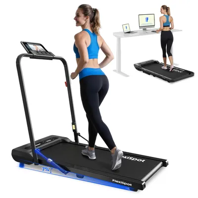 Zdjęcie produktu dla Bieżnia FLEXISPOT, maty do chodzenia 3 w 1, prędkość 1–12 km/h, obciążenie do 140 kg, z funkcją aplikacji, wyświetlaczem LED, pilotem zdalnego sterowania, smarami do użytku domowego i biurowego, kolor czarny