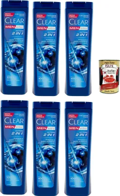 Produktbild von Clear ACTION 2IN1 Men Shampoo für alle Haar- und Kopfhaut Typen - Schuppen-Shampoo 6x 225ml + Italian Gourmet polpa 400g