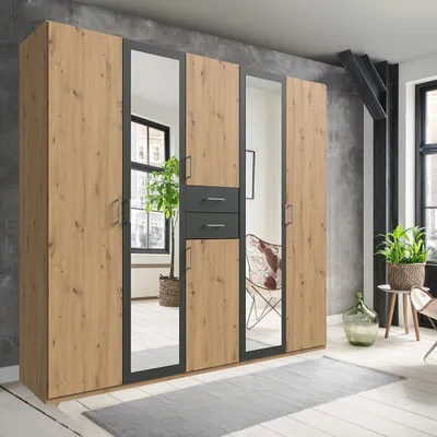 Produktbild von Kleiderschrank 225cm in Eiche und graphit DUNMORE-43