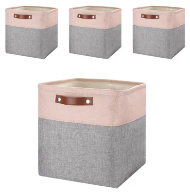Image de Boîtes de rangement en tissu, paniers pour armoire, paniers de rangement, lot de 4 (gris/rose)