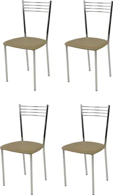 Immagine prodotto di t m c s Tommychairs - Set di 4 sedie moderne ELENA per cucina e sala da pranzo, struttura robusta in acciaio cromato, sedile imbottito rivestito in Pelle finta color cappuccino