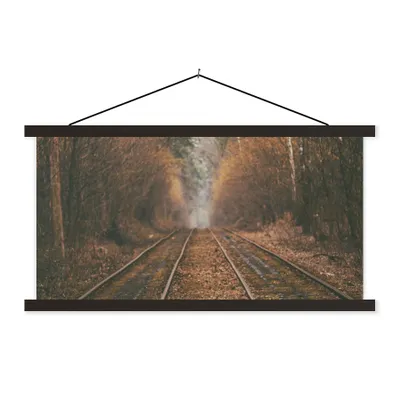 Produktbild von MuchoWow® Textilposter Bahnstrecke - Weg - Wald - Baum 120x60 cm mit schwarzem Rahmen - Dekoration Schlafzimmer
