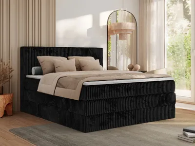 Produktbild von MKS MEBLE Łóżko kontynentalne TILIANO KING 180x200 podwójne do sypialni, sztruksowa tkanina, z dwoma materacami Multipocket, dwa pojemniki na pościel - H3 - Czarny, sztruks