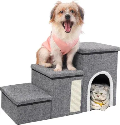 Immagine prodotto di Scala pieghevole per cani e gatti 75x38x43 cm, grigia con tiragraffi