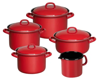 5-teiliges Emaille-Kochtopfset, rot, 16-20 cm, 1-3,5 l