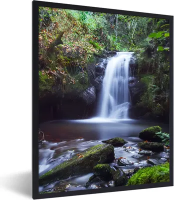 Produktbild von MuchoWow® Gerahmtes Poster Wasserfall - Natur - Wasser 60x80 cm - Poster mit Schwarzem Bilderrahmen Wandposter Rahmen Foto Bilder - Premium - Wanddeko Wohnzimmer