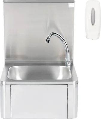 Immagine prodotto di Bc-elec - ASS01 Lavamano a parete in acciaio inox con dispenser di sapone, comando a ginocchio, comando a femore lavamano