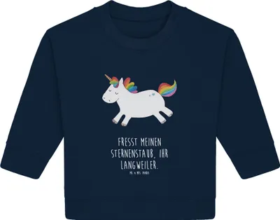 Produktbild von Mr. & Mrs. Panda Organic Baby Pullover Einhorn Happy 24. - 36. Monat - French Navy - Geschenk, Unicorn, glücklich, Freude, Bullover, Einhörner, Lachen