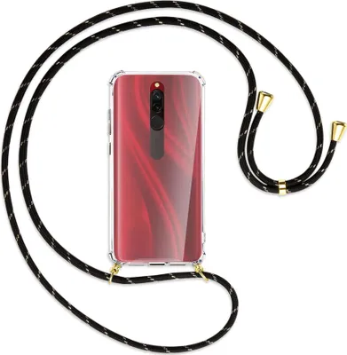 Produktbild von Handykette Backcover-Schutzhülle mit Band (Metall goldfarben) für Xiaomi Redmi 8 - schwarz/gold