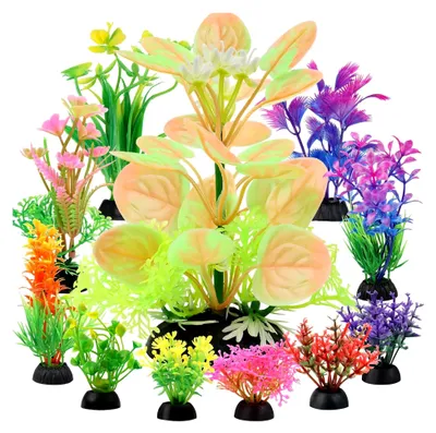 Produktbild von Aquarium Dekoration Zubehör Pflanzen, 11 Stück Bunte Künstliche Wasserpflanzen, Miniteich Plastikpflanzen, Dekorationen für Aquarien