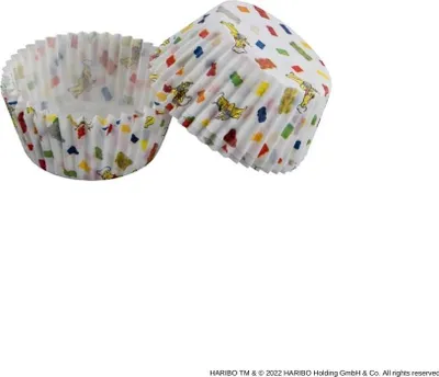 Image de Zenker Haribo Moules à muffins en papier 50 pièces Parfaits pour le carnaval ou le prochain anniversaire d'enfant Moules en papier pour muffins au design Haribo