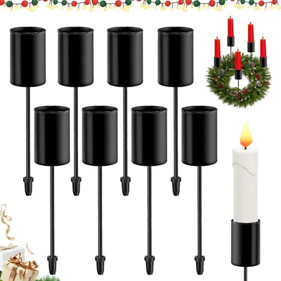 Image de 8 supports pour bougies, couronne de l'Avent, supports pour bougies chauffe-plat, noir, métal, 11 cm