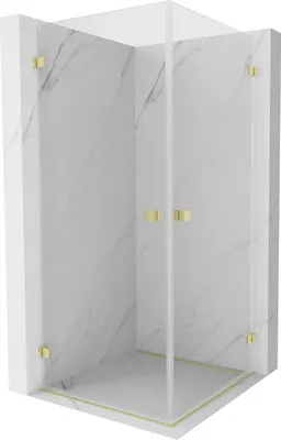 Produktbild von Mexen Lunar-B Duo Duschkabine, schwenkbar 90 x 90 cm, transparent, gebürstetes Gold - 832-090L-090P-55-00