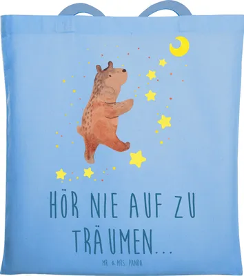 Produktbild von Mr. & Mrs. Panda Jutebeutel Bär Träume - Sky Blue - Geschenk, Tasche, Traum, Tote Bag, Einkaufstasche, Stoffbeutel, Schultasche, Teddy, Träumen, Traumdeutung, Shopping