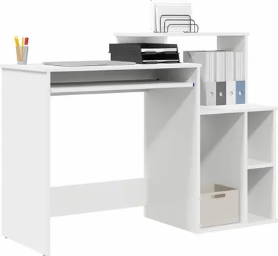 Produktbild von "Winterschlussverkauf "Schreibtisch/Büro-Möbel - CLORIS - Computertisch moderner - mit Regal Weiß 120,5 x 44 x 88,5 cm Holzwerkstoff - DEMöbel9742383