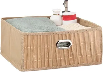Produktbild von Zusammenfaltbarer Bambus Aufbewahrungskorb mit herausnehmbarer Ablage, 31x14.5x2.5cm, für Badutensilien