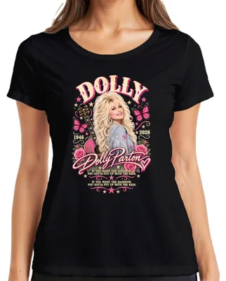 Obrázek produktu pro Dolly Parton. V památce. 1946-2026. Legenda country hudby. Odpočinutí. Dámské tričko, černá barva, velikost L