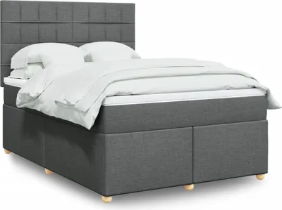 Produktbild von Design Boxspringbett mit Matratze Dunkelgrau 140x200 cm Stoff, Klassische Betten 2024 Neu