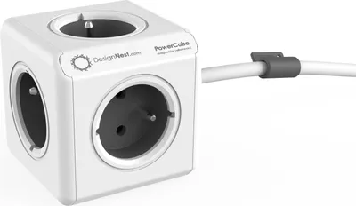 Produktbild von allocacoc PowerCube Extended Grau EU, 5x Steckdose und Verteiler, 230V Schuko, Weiß Grau