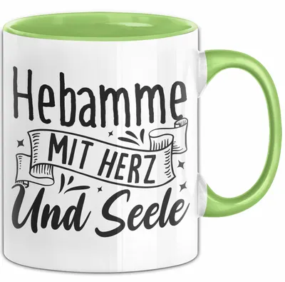 Produktbild von Hebamme Tasse Geschenk Hebamme Mit Herz Und Seele (Grün)