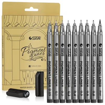 Obrázek produktu pro Sada 9 černých tenkých per FINELINER pro kreslení a skicování